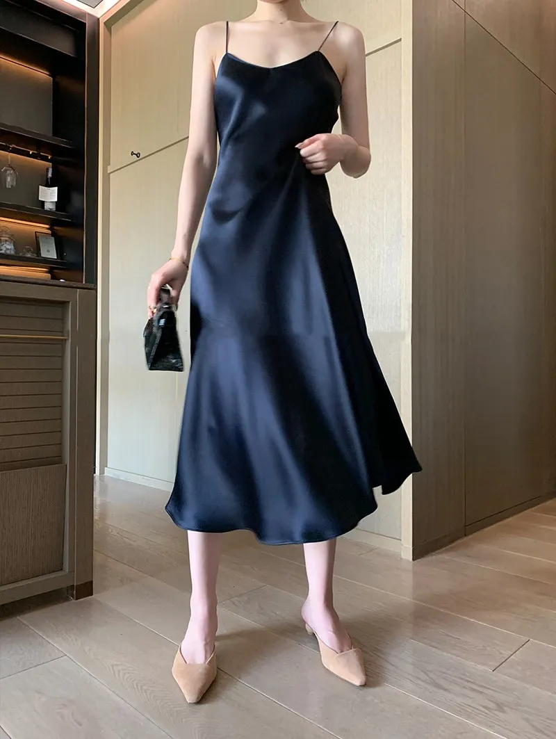 WHITNEY WANG 2019 летнее модное уличная сексуальное атласное платье на бретельках