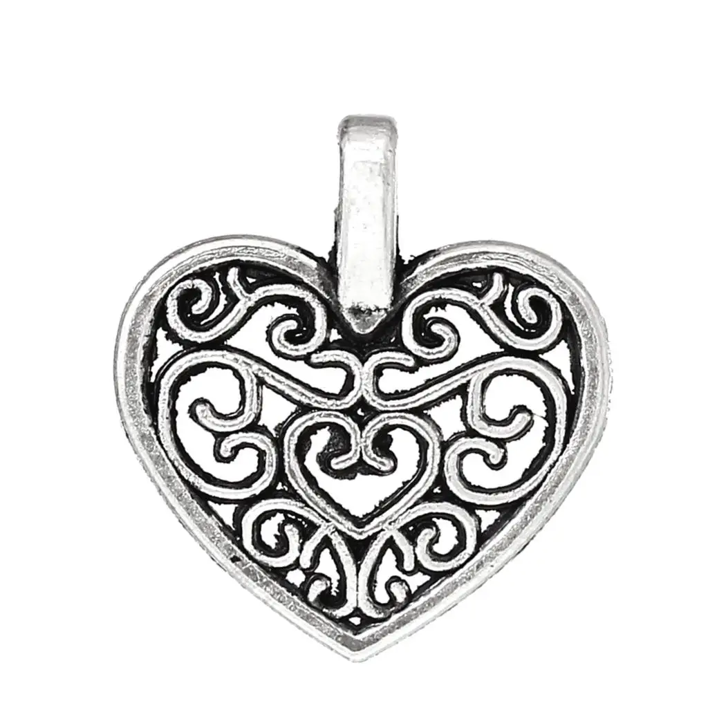 DoreenBeads подвески из цинкового металлического сплава в форме сердца серебряный