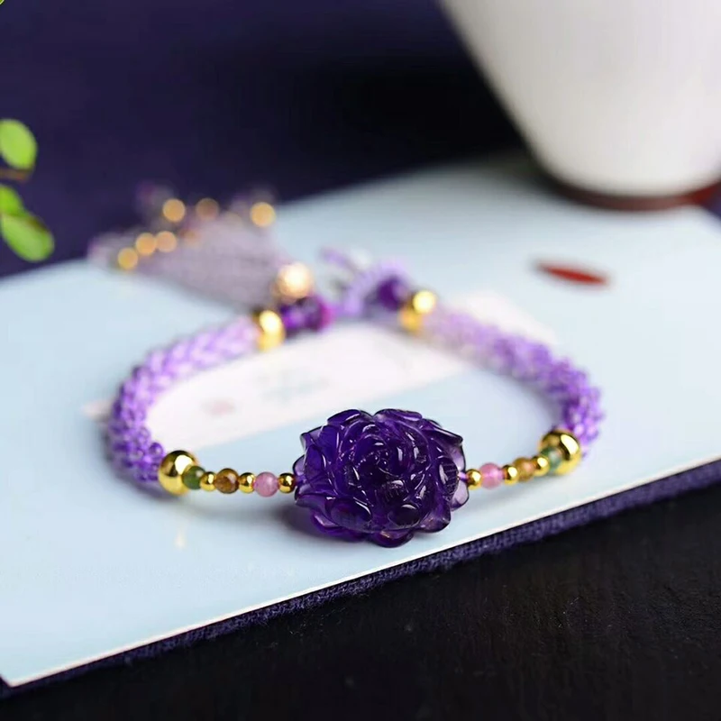 Оптовая продажа браслеты из натурального кристалла бусины с фиолетовым