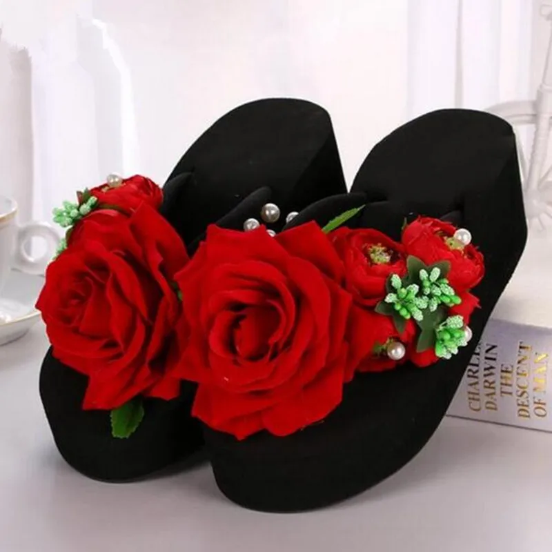 

Most Popular 2021 New Original Handmade Flowers pearl Flip-Flops Summer Women Shoes Sandals Platform Wedges Shoes Woman Sandals