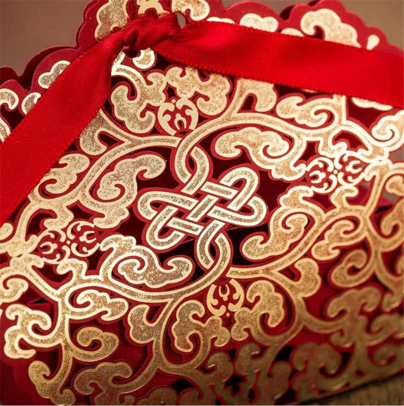 Романтический Красный бело золотые свадебный подарок favors сумка элегантные