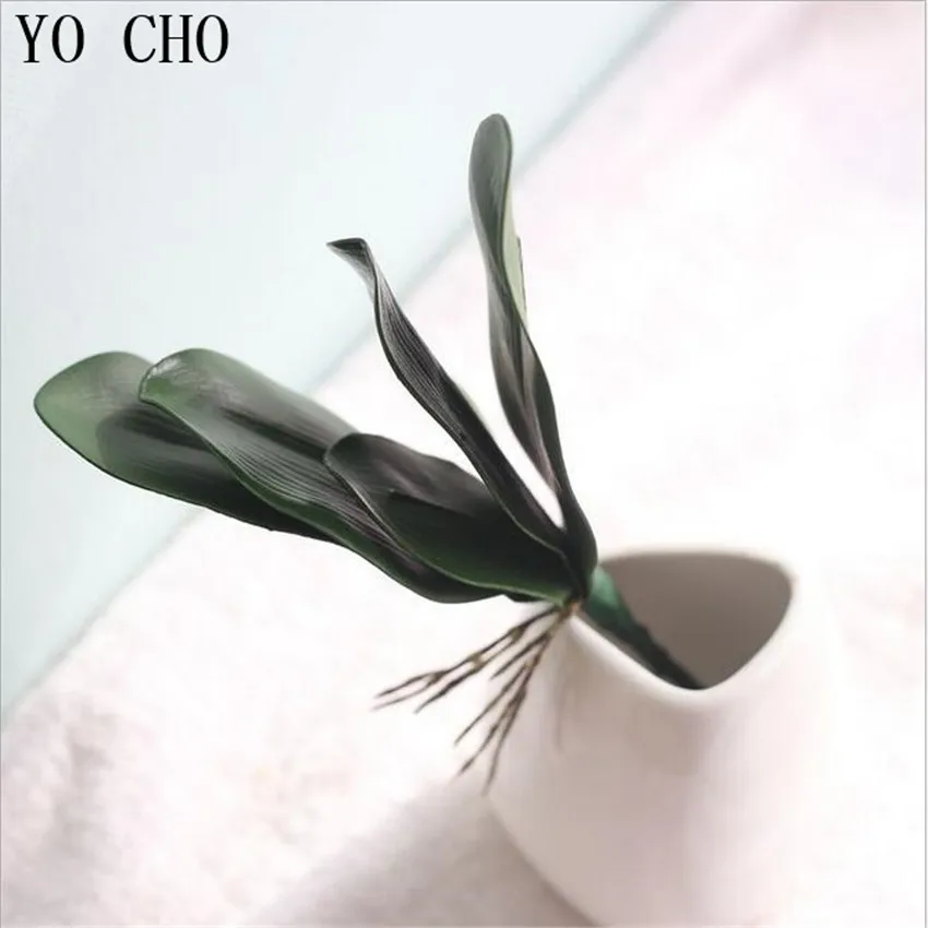 Green YO CHO настоящий на ощупь фаленопсис искусственное растение с листьями Лист декоративный цветок вспомогательный материал для цветочного оформления листья орхидеи - Цвет: Green