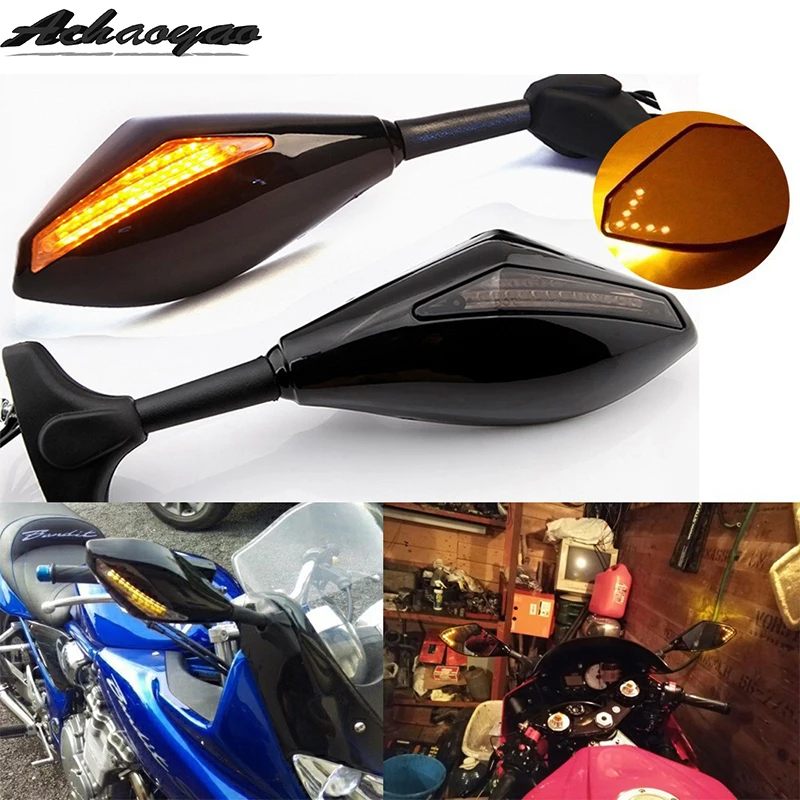 Зеркало заднего вида для мотоцикла со светодиодным поворотом двойная лампа