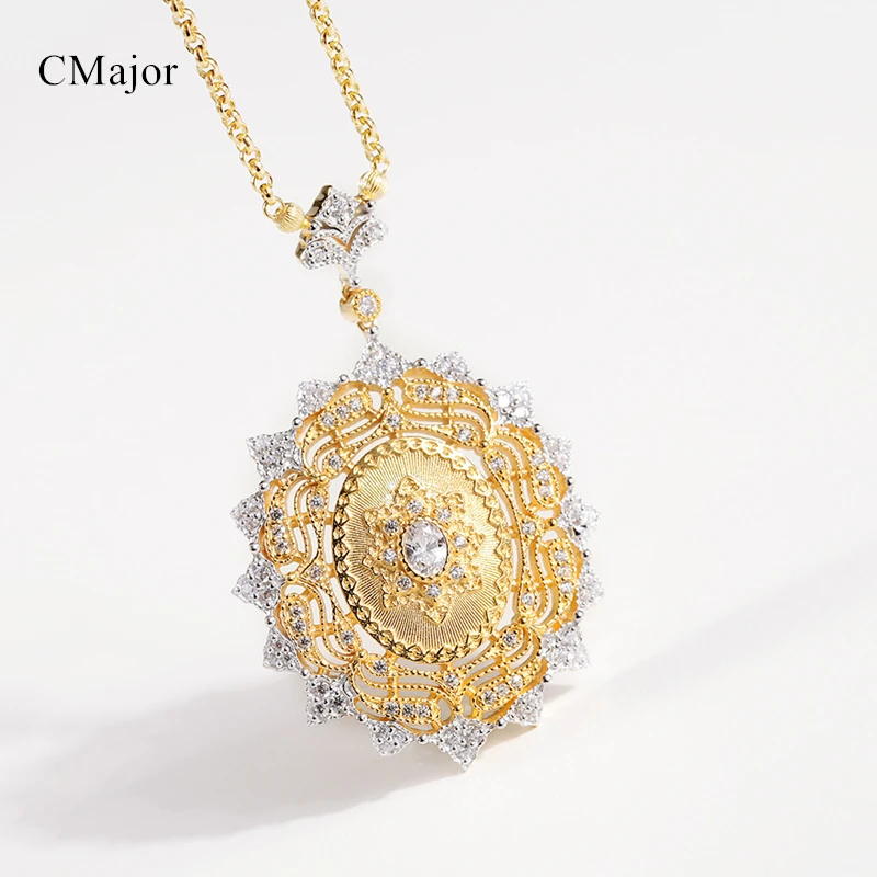 Cmajor S925 серебро солнце Винтаж дворец роскошные модные золотые цвет подвески для женщин