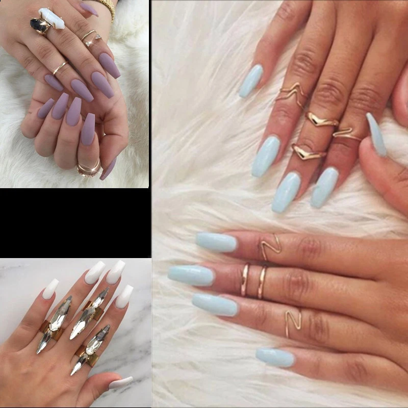 100 шт./коркор. Длинные накладные ногти в форме балерины французские овальные