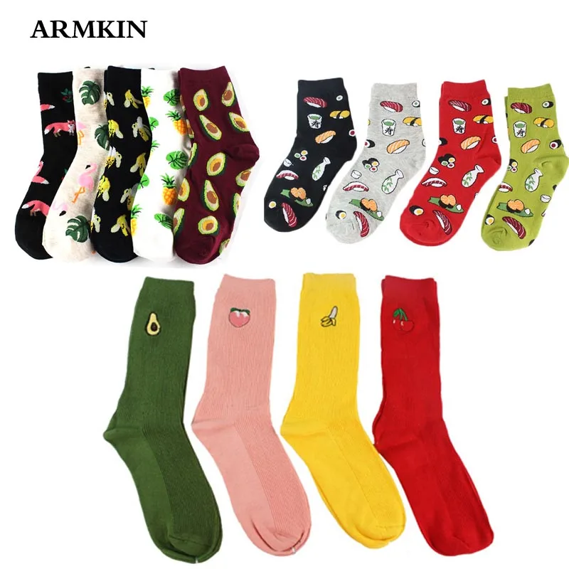 ARMKIN/корейские женские носки в стиле Харадзюку С Свежими Фруктами; милые забавные носки с рисунками фламинго, лимона, авокадо, суши, кавайные носки; Calcetines Mujer