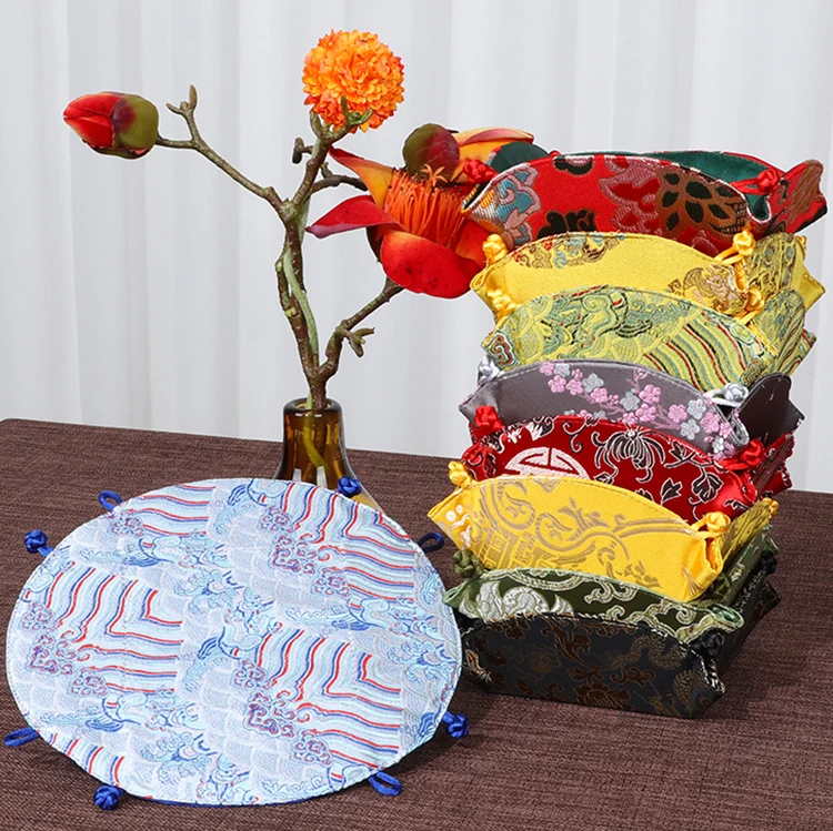 Round Foldable Home room Accessories Decoration Storage Case for Coffee Table Fruit Candy Box Handmade Chinese Silk Brocade | Дом и сад