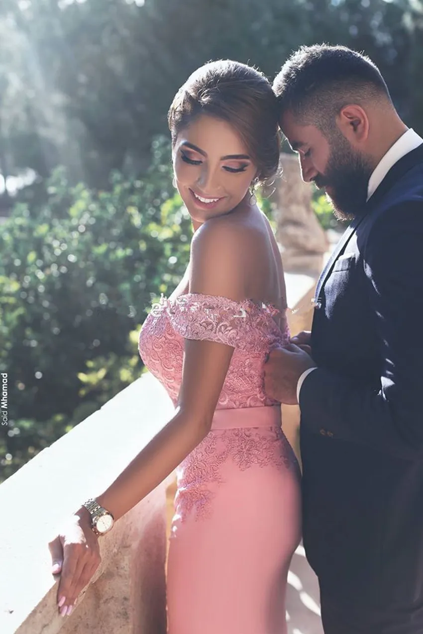 2017 Розовый Sexy Русалка Пром Платья Милая Разрез Стороны Шифон Кружева Аппликация