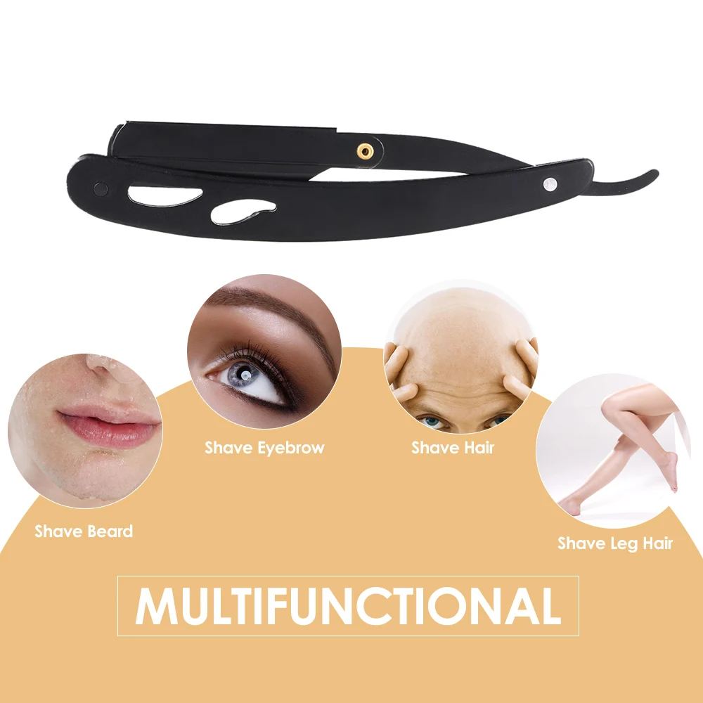 Бритва из нержавеющей стали с черными прямыми краями складная бритва для