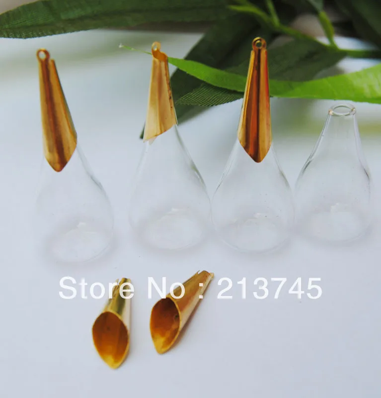 

Free ship!!! Hot 20sets/lot 18x30mm(flat) glass bubble & gold flower cap set glass cover DIY Glass bottle vial Factory price