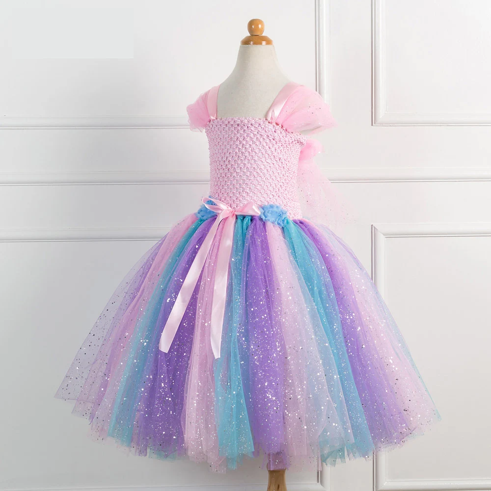 2019 детское Радужное бальное платье-пачка принцессы с цветами для девочек на