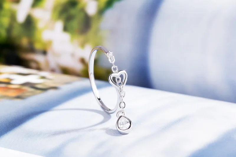 Simple Chic Open Adjustable Water Drop Pendant Rings Creativity Women Fashion Jewelry Wedding Party Ring Gift