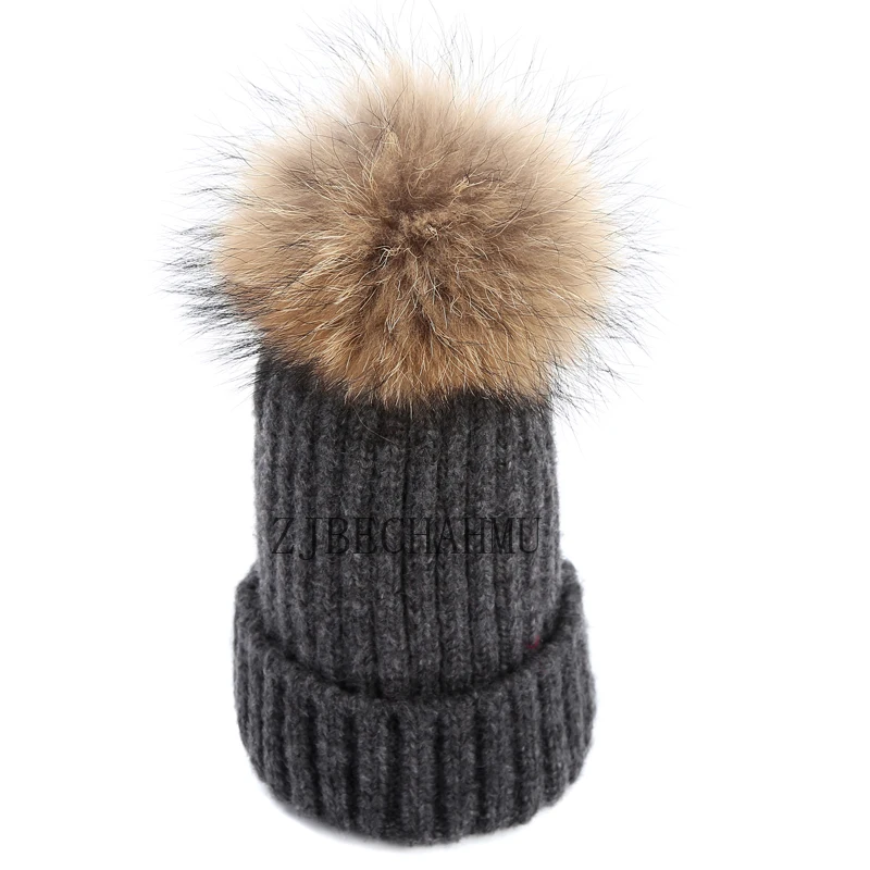 Модные новые помпоны из натурального Лисьего меха и норки, 15 см, Skullies Beanies, шапка для женщин и девушек, зимние шапки, одноцветные шерстяные теплые шапки Skullies Beanies, шапка