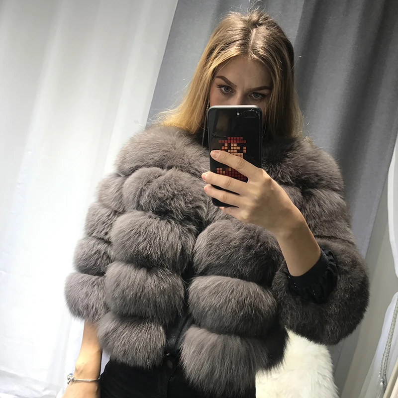 EIFURKOP шуба из натурального Лисьего меха, модное серое натуральное меховое пальто, женская меховая куртка, Большая распродажа, Женское пальто, верхняя одежда
