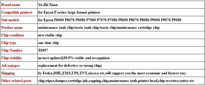 Yu Zhi Xuan!! T6997 maintenance tank chip for Epson P6000 P6070 P6080 P7000 P7070 P7080 printer waste |