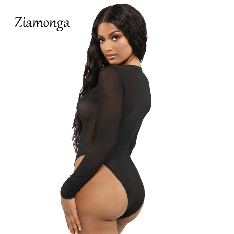 Женский облегающий костюм Ziamonga черный сетчатый боди с глубоким v образным