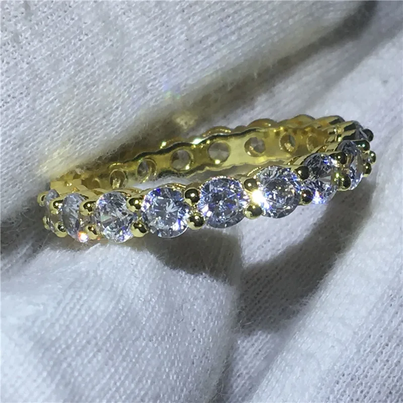 

3 colors Eternal ring Round 4mm AAAAA zircon cz Yellow Gold Filled Enagement Wedding Band Rings for women Men Jewelry