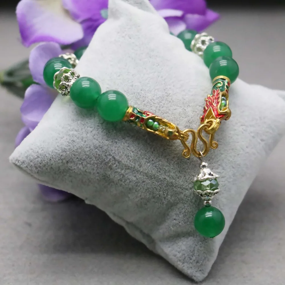 В богемном стиле Зеленый малайский халцедон хрустальные бусины браслет ручной