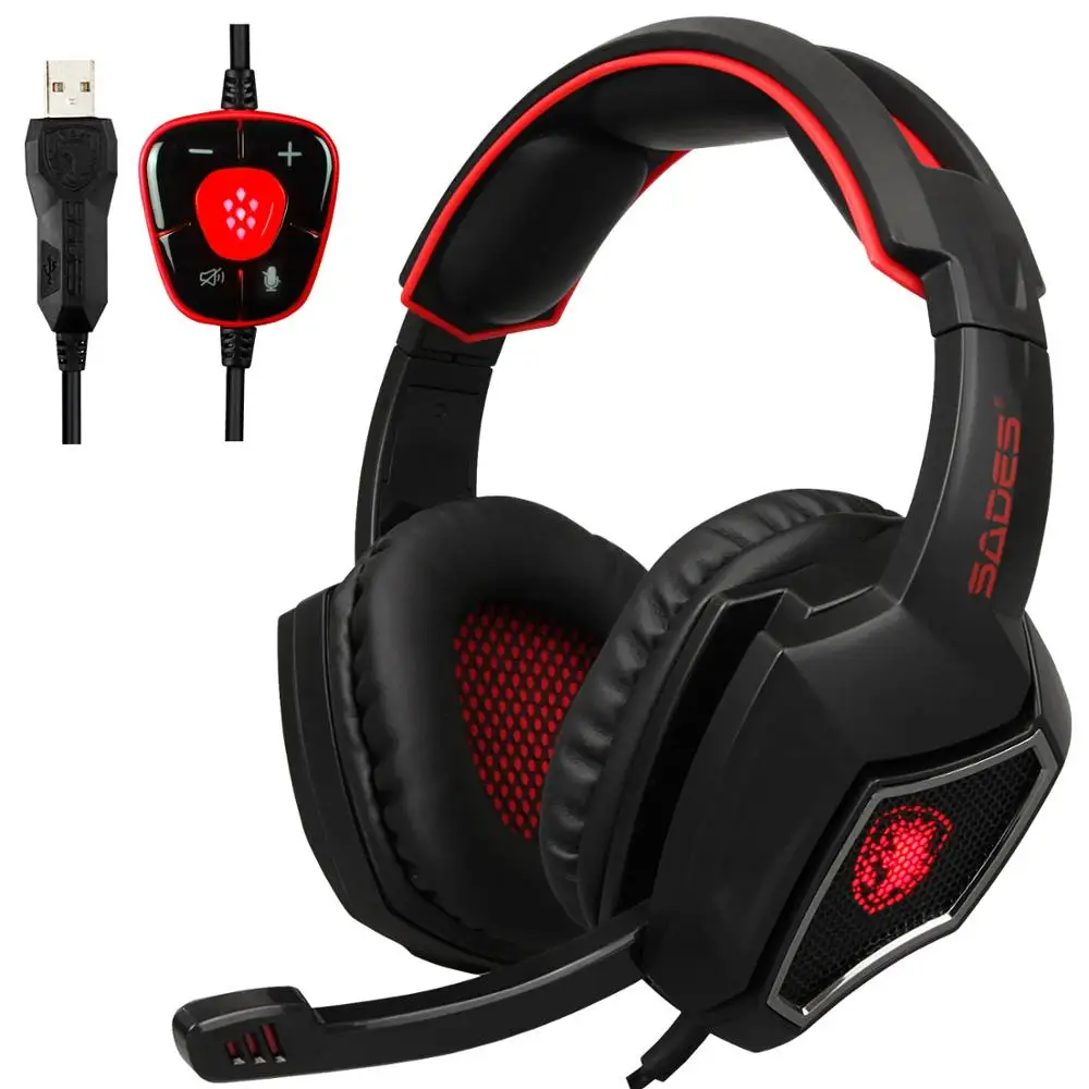 SADES Spirit Wolf USB 7,1, игровая гарнитура с объемным звуком, удобные проводные USB наушники, крутые светодиодный наушники для ноутбука