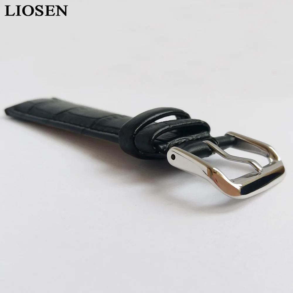 LIOSEN Durable Genuine Leather Watchband Men and Women Stainless Steel Buckle Watch Strap 18mm 19mm 20mm 21mm 22mm 24mm | Наручные часы