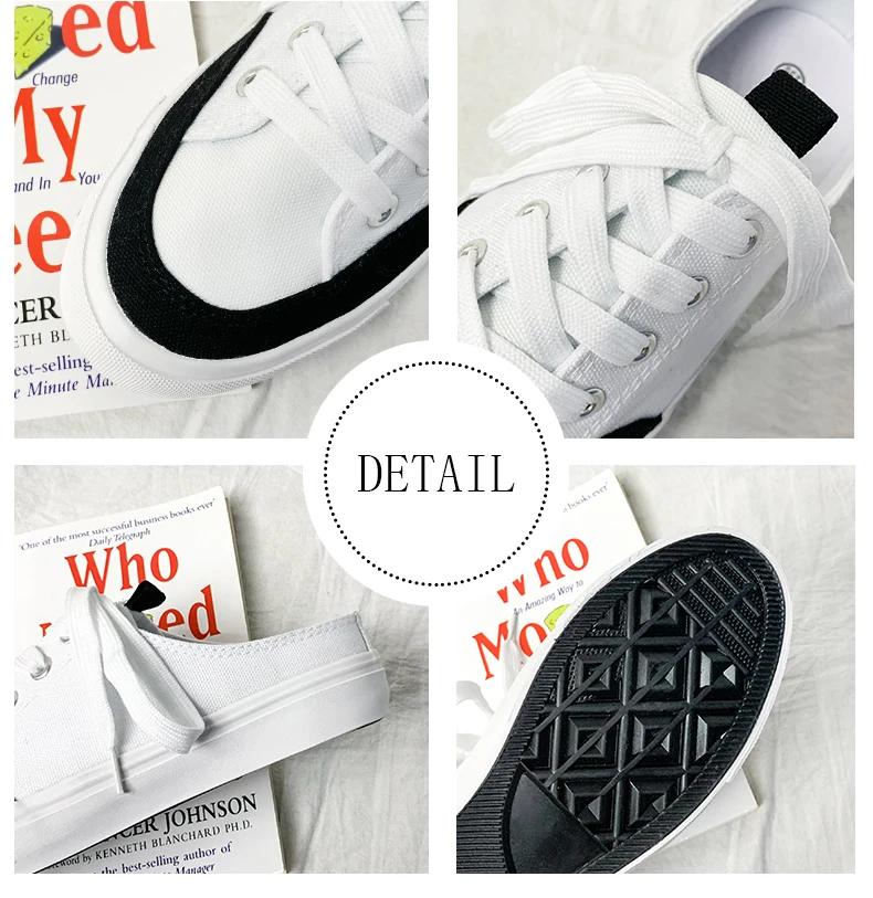 INS hot women Canvas shoes 22.5-25 cm length bottom shoes flat bottom half tow canvas shoes no heel lazy shoes Half slipper