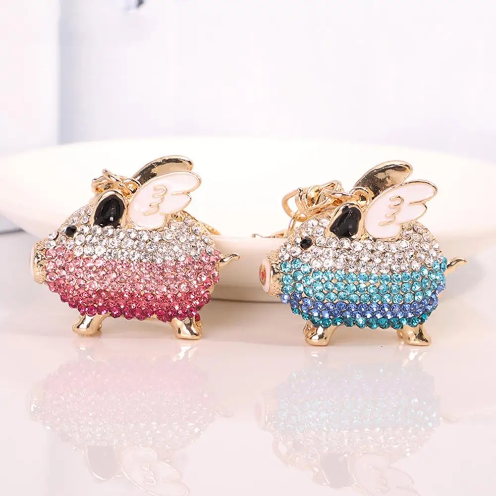 

Fashion Women Girl Car Key Ring Rhinestone Inlaid Flying Pig Keychain Key Ring Metal Holder Hanging Decoration Gift Jewelry New
