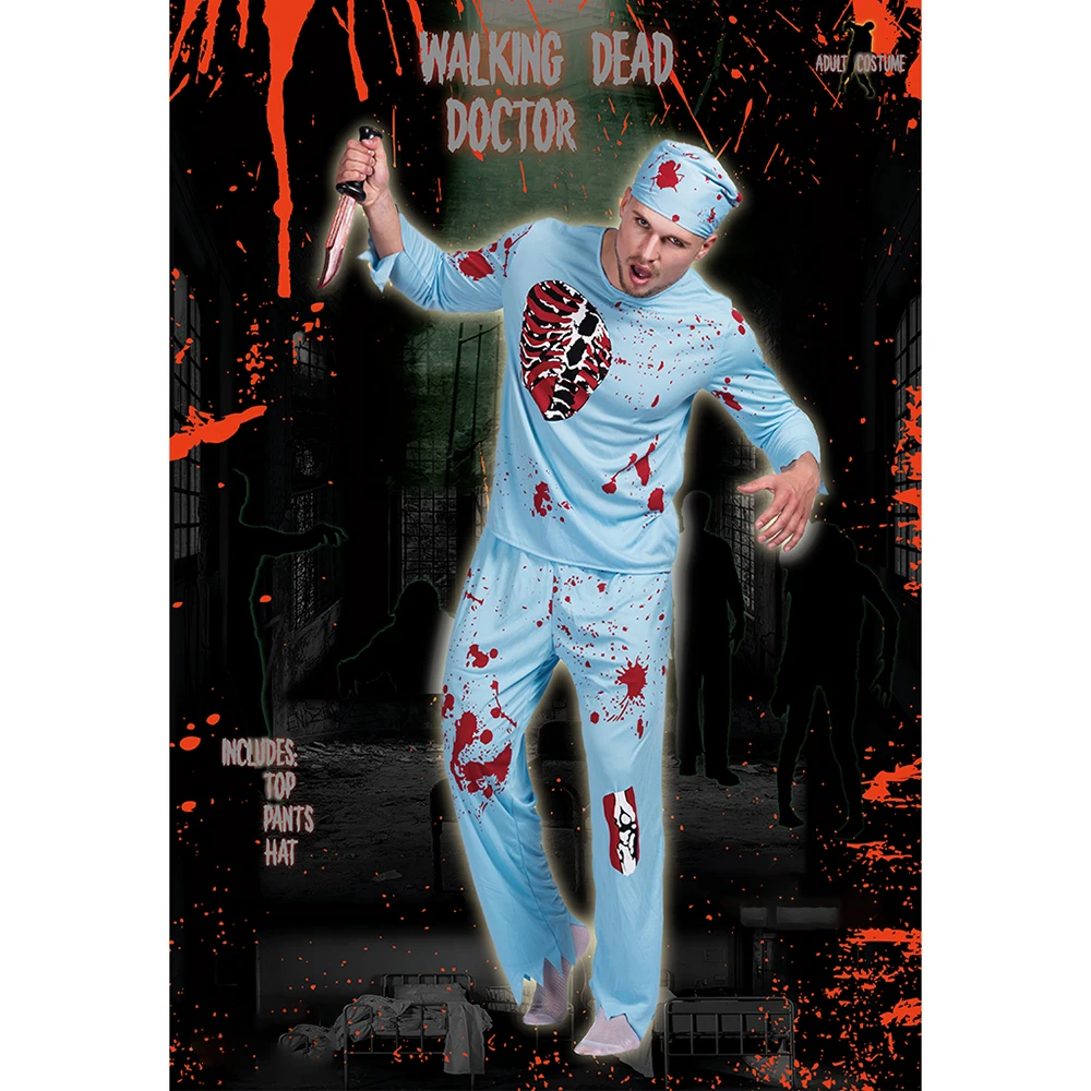 Мужской костюм для Хэллоуина взрослых ходячих мертвецов топ + штаны шляпа