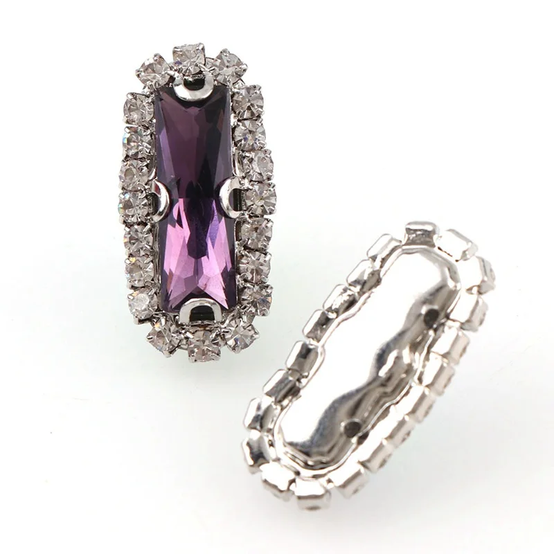 Прямоугольная белая багета K основа пришивная с красочным стеклом и камнем