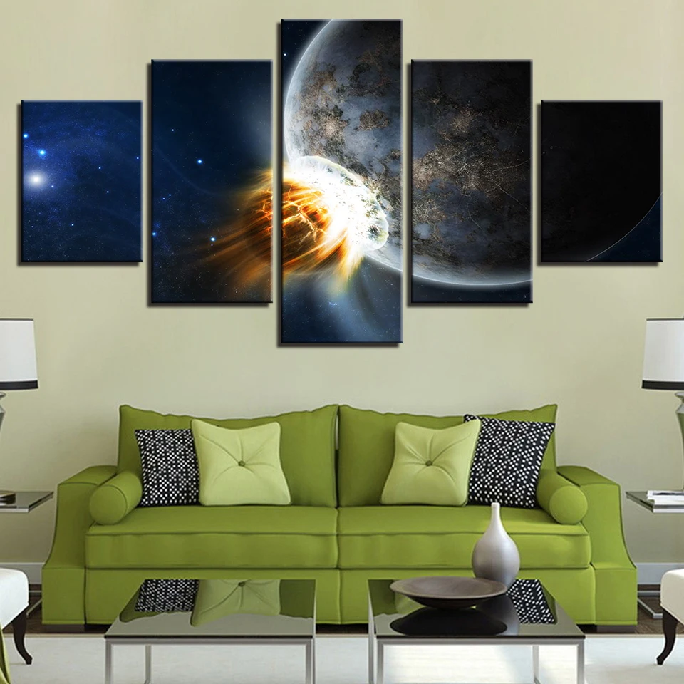 Spaceman Earth Jupiter Venus Sun Moon Universe 5 Piece Wall Pictures For Living Room color Painting Art Home Decor Abstract 17 | Дом и сад