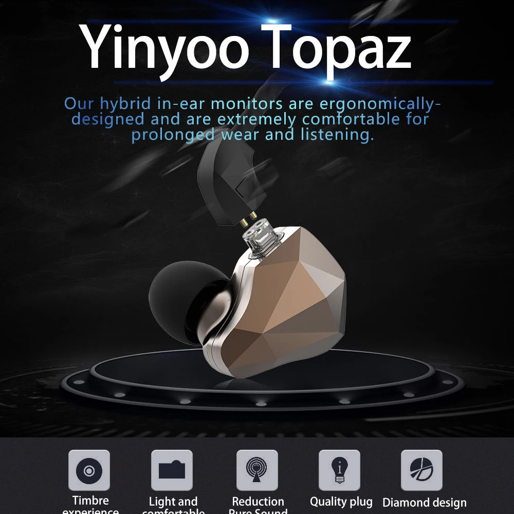 Yinyoo топаз 4BA + 1DD наушники для ушей 10 мм Био диафрагма настраиваемый сплав