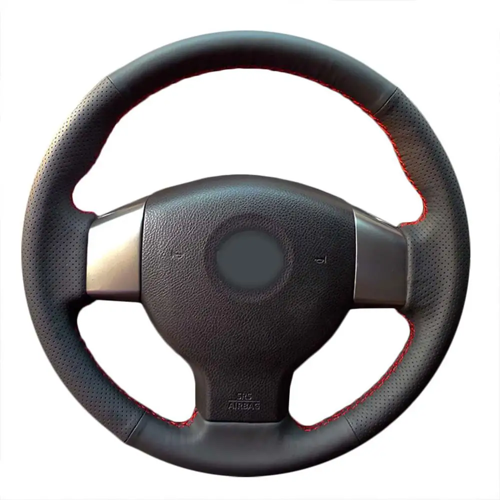 Wheel cover Red line PONSNY Рулевое управление автомобиля/Шестерня/ручной тормоз натуральная кожа чехлы Чехол для Nissan TIIDA 2005-2009 Bluebird Sylphy Livina ручная прошивка - Название цвета: Wheel cover Red line
