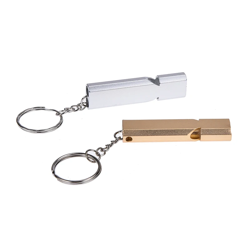 

1PC Double-frequency Gold/Sliver Emergency Survival Whistle Keychain Aerial Aluminum Alloy Camping Hiking Accessory Tool