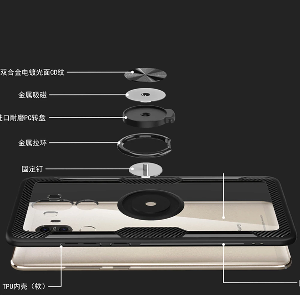 Adsorption Magnetic Car Bracket Clear Acrylic Case For Huawei mate 9 Soft Silicon Cover huawei mate9 Bumper |