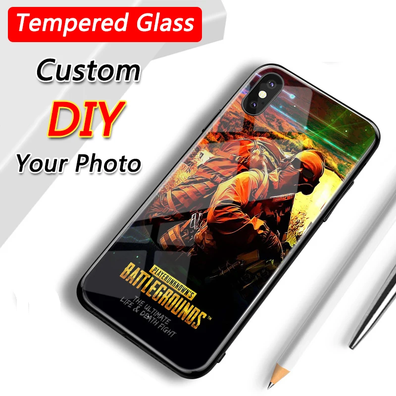 LPWZHMG DIY Photo Customized Logo Tempered Glass Phone Case For Apple iPhone X XS max XR 7 8 Plus 6S 6 5S Back Cover Cases |