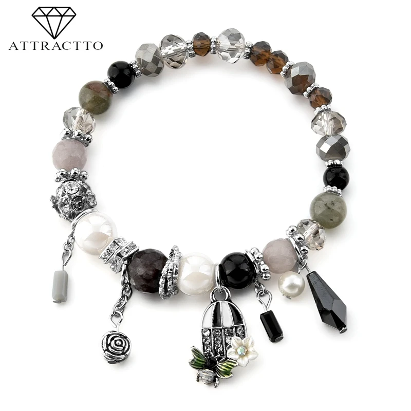 

ATTRACTTO New Luxury Brand Pearl&Flower Bracelets & Bangles Charm For Women Crystal Jewelry Making Bracelets Pulsera SBR170142
