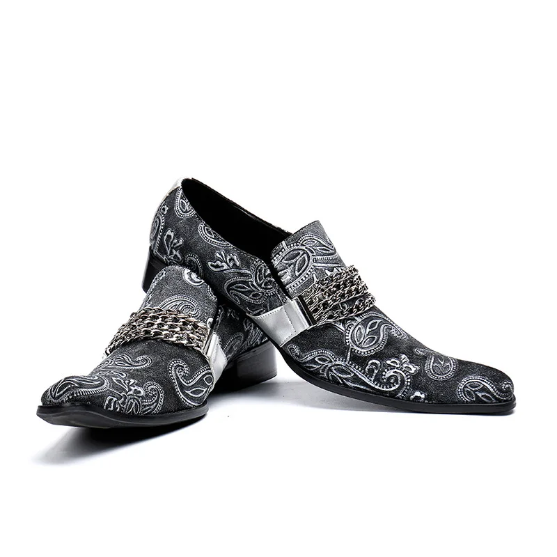 

Pointed Toe Business Dress Low Heel Shoes Men Fashion Buckle Design Men Casual Party Shoes Nightclub Bar Career Chain Stripe