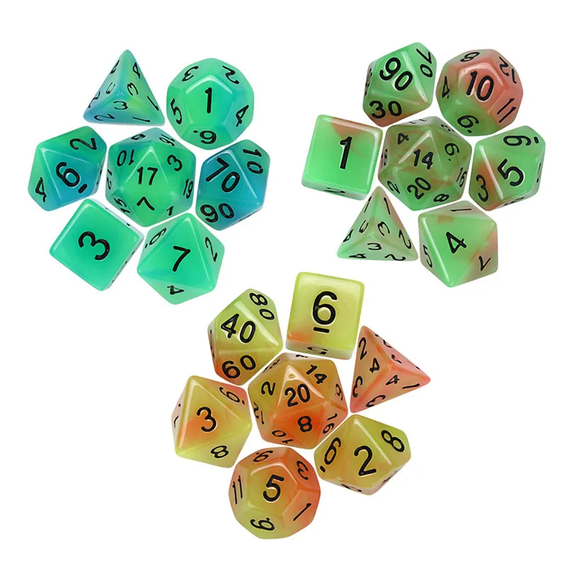 7 шт./компл. цифровой кости Световой TRPG игра многогранные D4-D20 мульти-сторонее акриловое кости#2N22