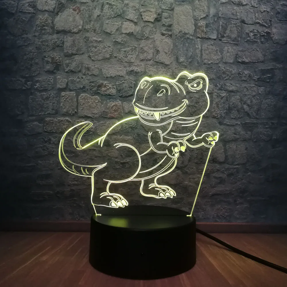 Любопытный животный тираннозавр 3D светодиодный светильник в форме динозавра 7