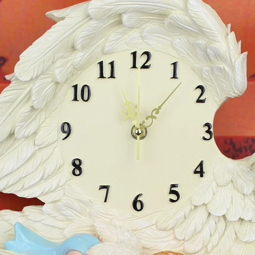 Настенные часы с ангелом Пасторального искусства для гостиной, спальни, украшение настольных часов, бесшумный маятник, современный дизайн из смолы.