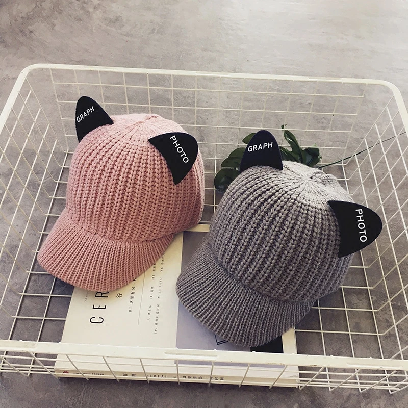 2017 Осень Зима Новые горячие модные женские милые уши толстые вязаные шапки
