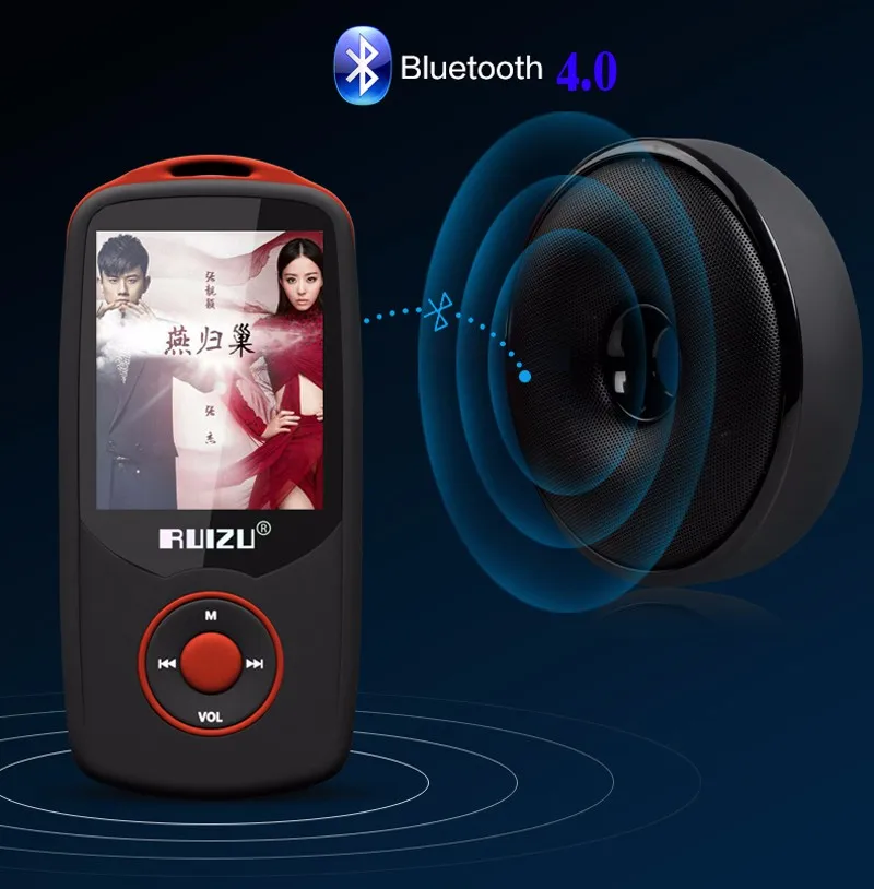 Спортивный MP3 плеер ruidu X06 с Bluetooth и экраном 1,8 дюймов, возможность воспроизведения 100 часов, высокое качество, запись без потерь, FM