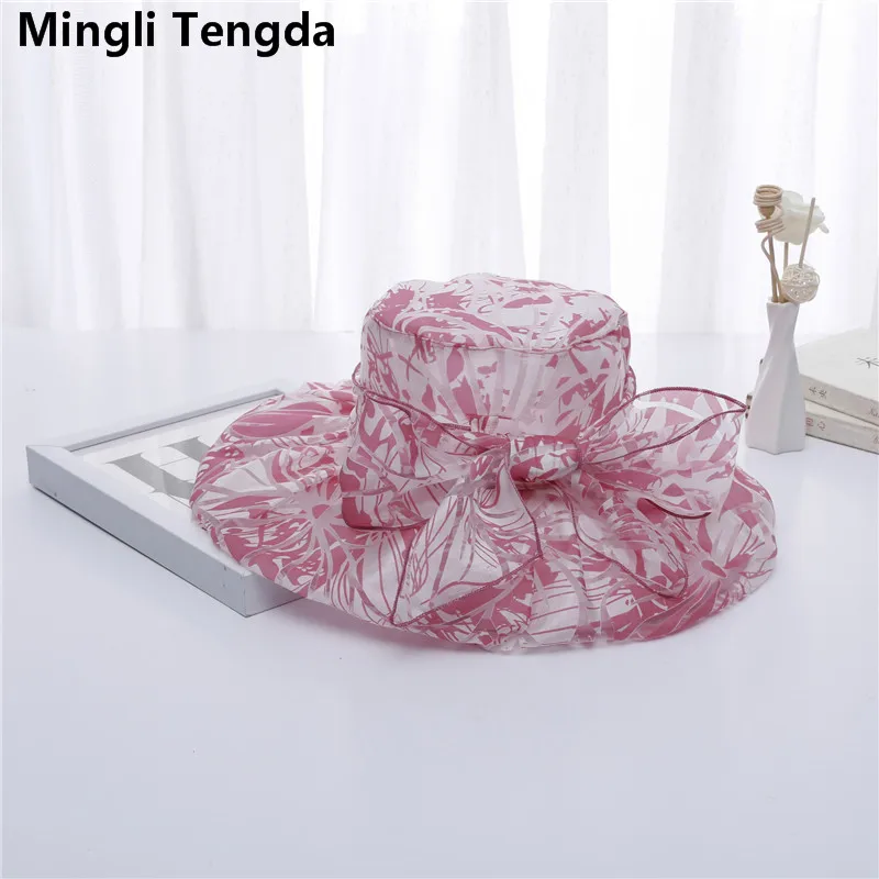 Mingli Tengda новая шляпа с большим бантом и принтом летняя козырьком из органзы