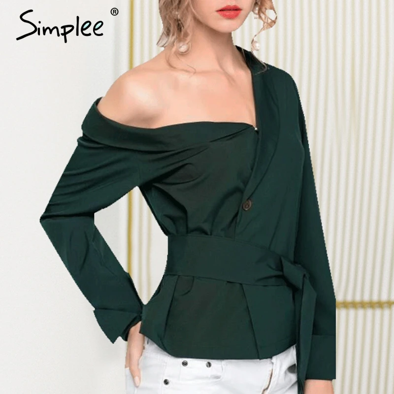 Simplee косой воротник бантом блуза с длинным рукавом рубашка Женская Большие