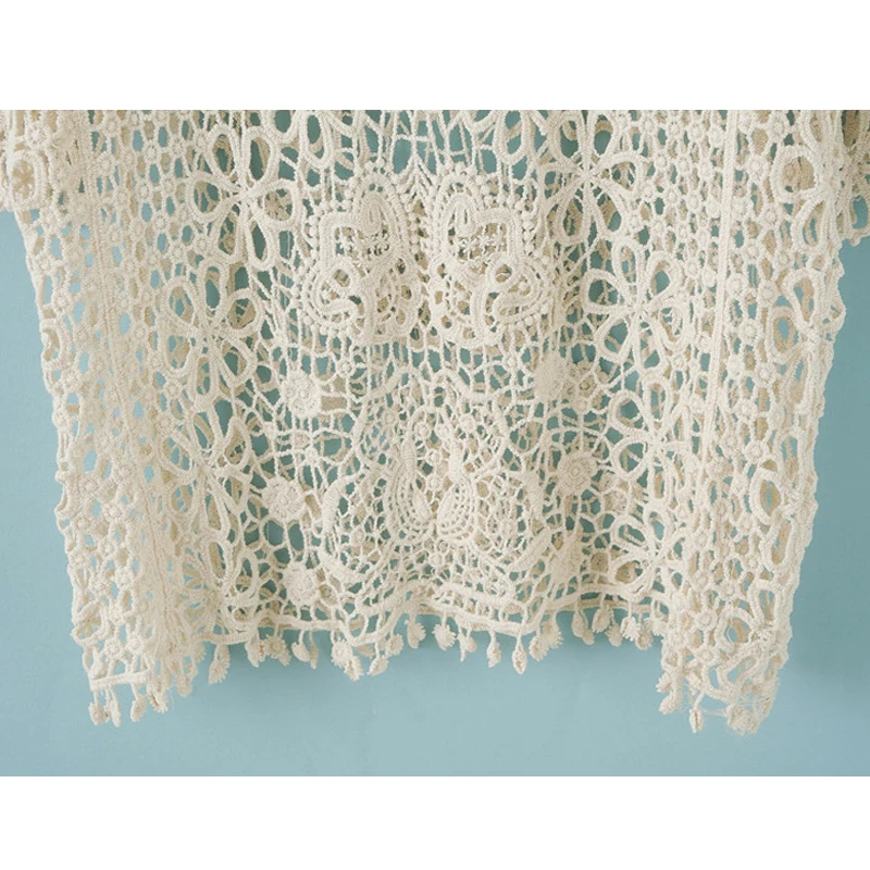 Женское сексуальное кружевное открытое бежевое хлопковое свободное летнее