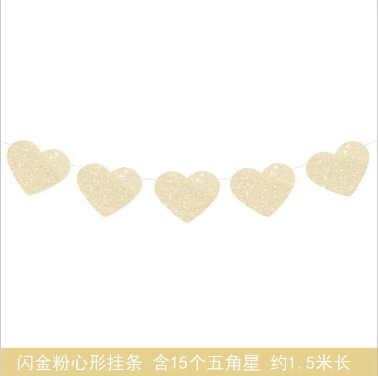 Love flag1.5m Вечерние одноразовые столовые приборы с золотой волной, серебристые полосатые баннеры, вымпели, коробка для попкорна, тарелка, соломенная чашка, Декор, принадлежности для дня рождения - Цвет: Love flag1.5m