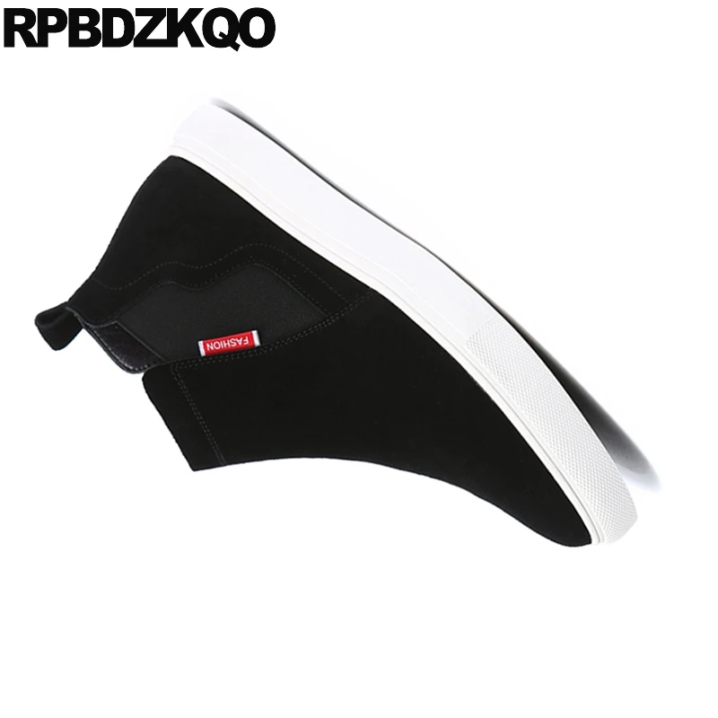 замша ботинки челси искусственный мех плоские черный высокая подошва мужские