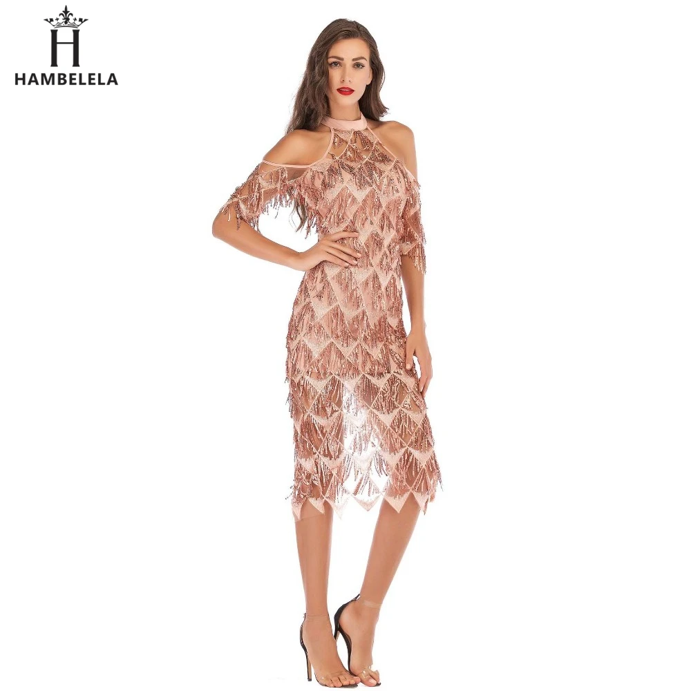 Женское Сетчатое платье с бахромой HAMBELELA элегантное вечернее блестками Vestido Verano