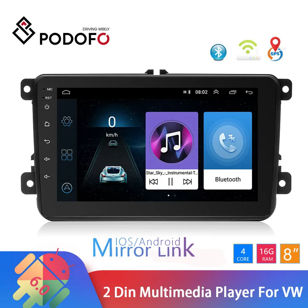 Автомобильный мультимедийный плеер Podofo 2 Din 8 ''HD сенсорный экран автомагнитола