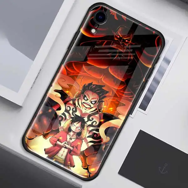 008 Чехол Из Закаленного Стекла one piece Luffy аниме для Apple iPhone XR 7 8 6 6S Plus 11 Pro X XS MAX черный мягкий чехол для мобильного телефона - Цвет: 008