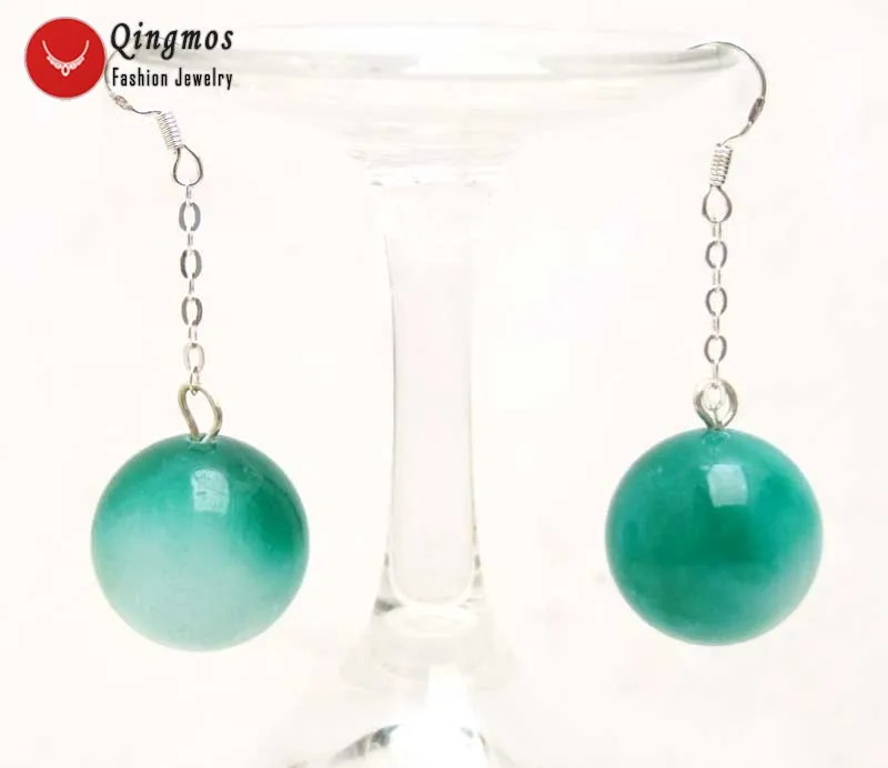 

Qingmos Light Green Jades Earrings for Women With Round Natural 18mm Light Green Jades Dangle Silver S925 Hook Earring Jewelry